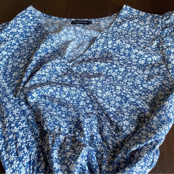 Blue & White Floral V-neck Short Sleeve Maxi Dress Plus Size 3XL - Picture 6 of 11